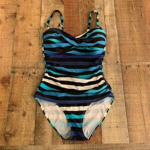 Tommy bahama one-piece blue striped swimsuit - 6